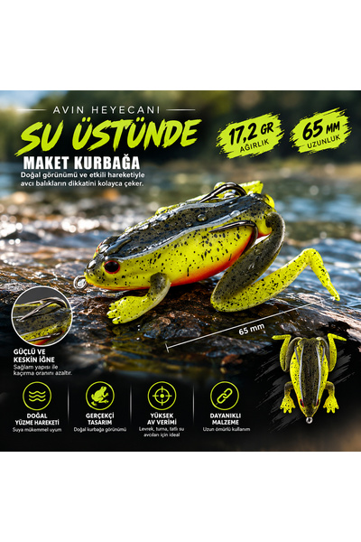 summitsport Kurbağa Balık Silikon Çift İğneli Kurbağa Balık Yemi Yüzen Kurbağ...