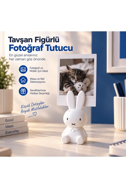 Tavşan Figürlü Fotoğraf Tutucu – Dekoratif Polaroid ve Kart Tutacağı