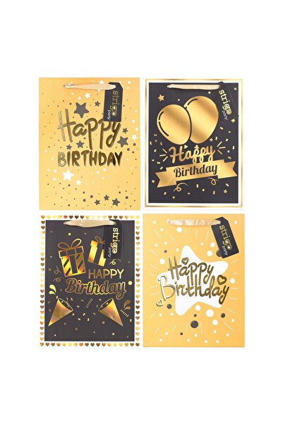Strigo Set of 4 x Paper gift bags 18x23(h)x10cm 210 gsm. Ribbon handle