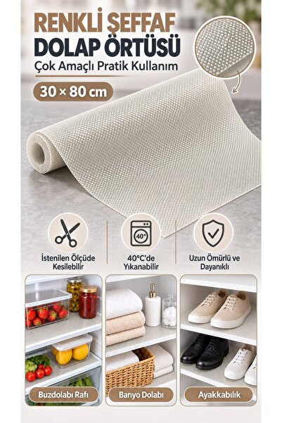 wappa Mutfak Kaydırmaz Şeffaf Raflık Kaymaz Dolap İçi Çekmece Örtüsü Pvc 30x8...