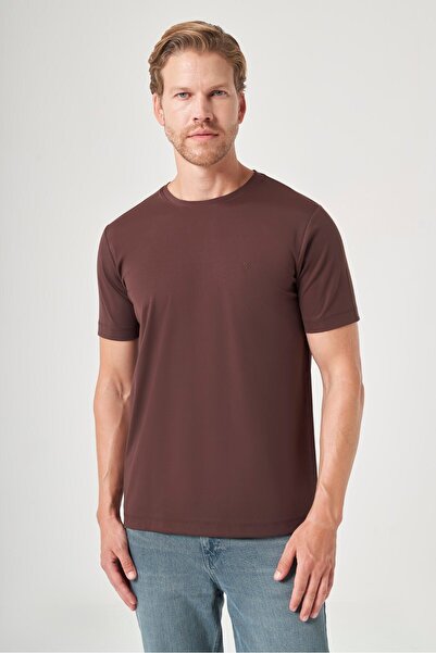 İmza Brown Crew Neck Short Sleeve Knitted Slim Fit Flexible Basic T-Shirt 101...