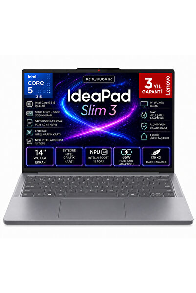 LENOVO IdeaPad Slim 3 14IWC11 Intel Core 5 315 16 GB 512 GB M2 SSD FreeDos 14...