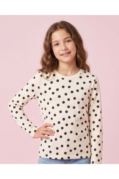 REDTAG Senior Girls Ivory Polka Dot T-Shirt