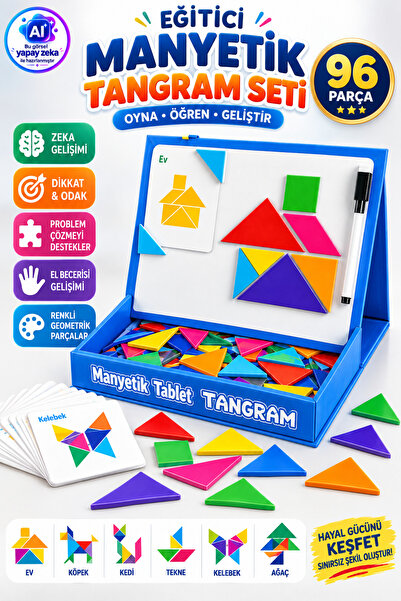 YILDIRIM OYUNCAK 96 Parça Eğitici Manyetik Tangram Seti 25x20cm – Manyetik Ta...