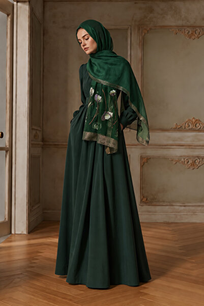 ARMANDA Silk Tulip Pattern Shawl - Green