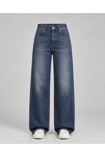 J&KSTORES Kadın Yüksek Bel Bol Paça Jean Kot Palazzo Pantolon