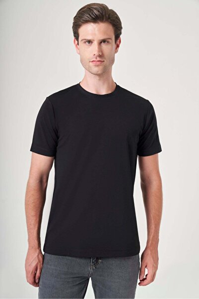 İmza Black Crew Neck Short Sleeve Knitted Slim Fit Flexible Basic T-Shirt 101...