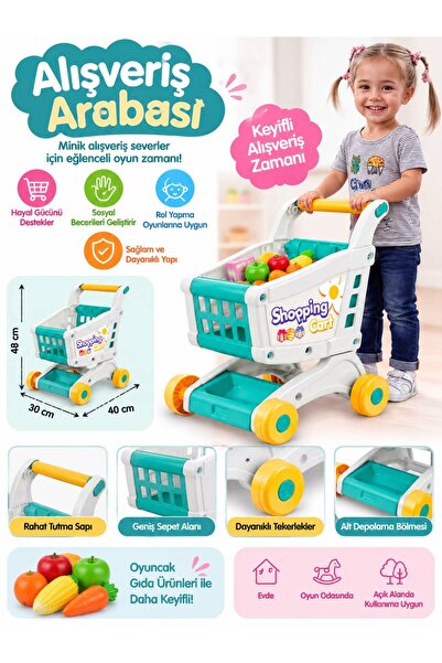 BYCEGU Çocuk Oyuncak Alışveriş Arabası – Geniş Sepetli, Alt Bölmeli, Tekerlek...