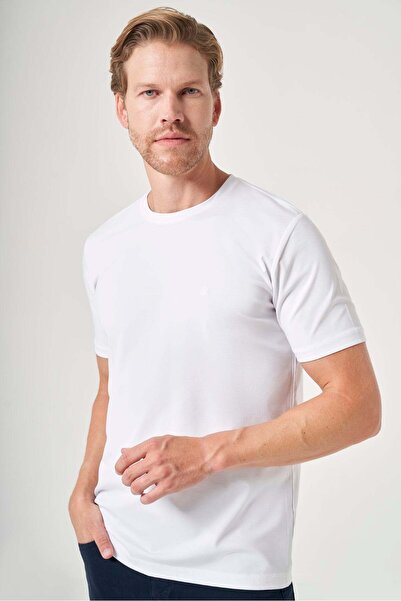 İmza White Crew Neck Short Sleeve Knitted Slim Fit Flexible Basic T-Shirt 101...