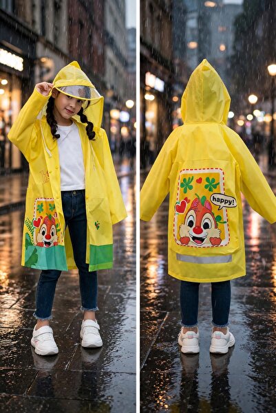 LilyMoon Kapüşonlu Çocuk Yağmurluk - Çizgi Desenli Reflektörlü Okul Tipi Yağm...