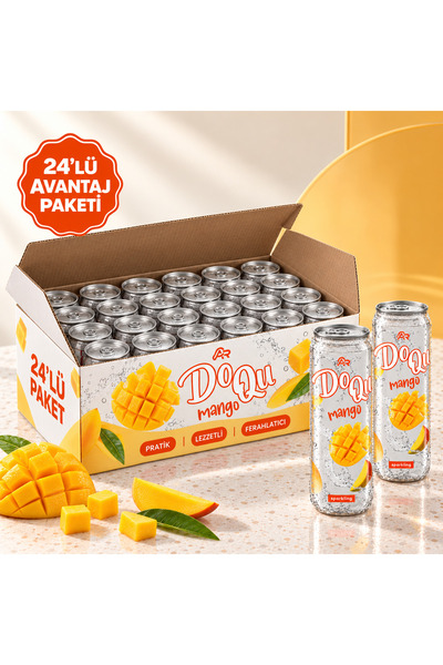 DOQU MANGO AROMALI GAZLI İÇECEK 24'LÜ AVANTAJ PAKETİ 24X330 ML