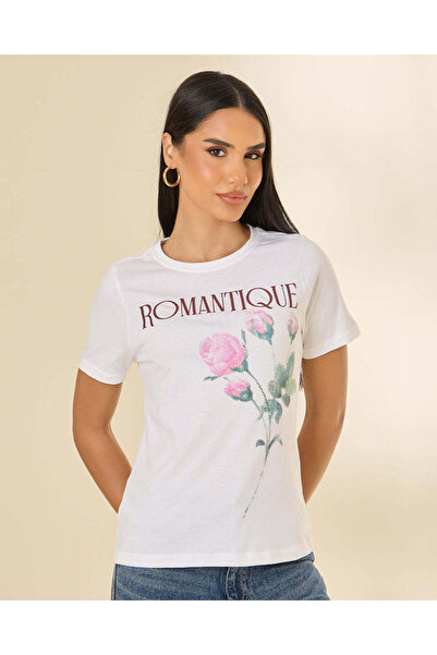 REDTAG تي شيرت نسائي أبيض مطبوع