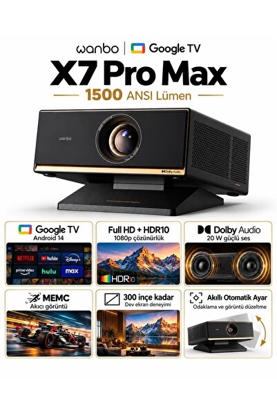 wanbo X7 Pro Max Google TV Projeksiyon Cihazı, 1500 ANSI Lümen, Full HD 1080p...