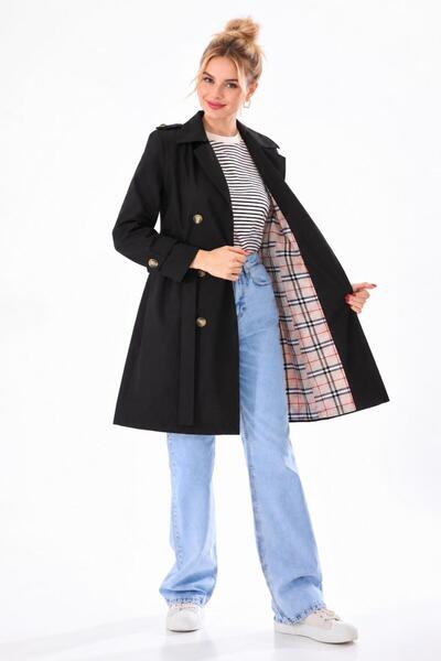 TUTveAL Collection Kadın Suya Dayanıklı Büyük Beden Trençkot Kemerli Uzun Kru...