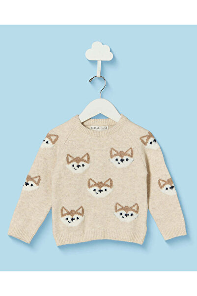 REDTAG Infant Boys Ecru Fox Print Pullover