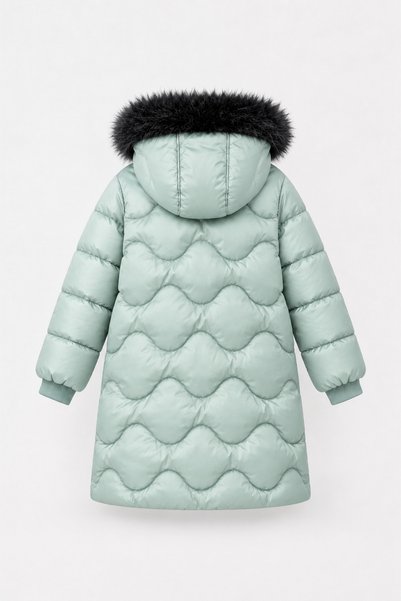 EA LİNE Girl's Hooded Furry Long Quilted Winter Puffer Coat - Çağla
