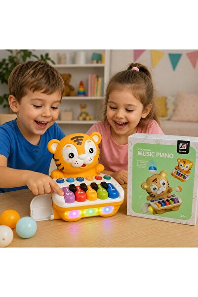 LEIBOO Pian interactiv educativ Tigru cu 5 clape muzicale, sunete de animale ...