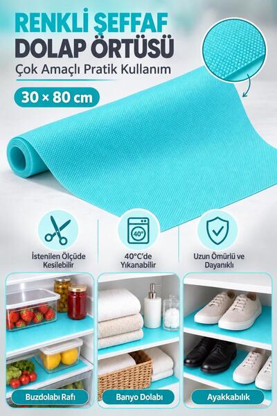 wappa Mutfak Kaydırmaz Şeffaf Raflık Kaymaz Dolap İçi Çekmece Örtüsü Pvc 30x8...