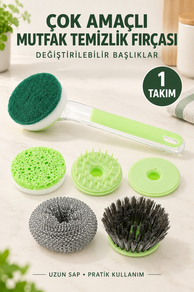 Anadolu Saray Çok Amaçlı Saplı Mutfak Temizleme Fırçası Değiştirilebilir Başl...