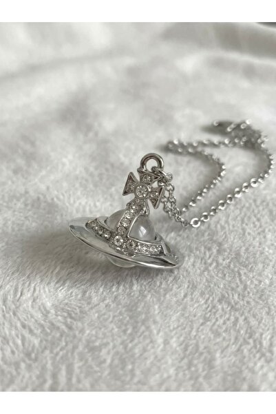 Heda Jewelry قلادة زحل البيضاء - قلادة مدارية ثلاثية الأبعاد مستوحاة من نانا ...