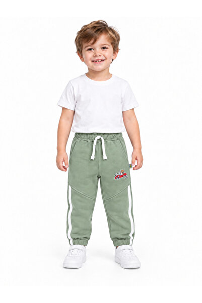 Mışıl Kids 16009-26 Boy's Car Embroidered White Striped Elastic Jogger Pants ...