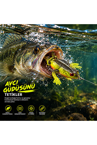 summitsport Kurbağa Balık Silikon Çift İğneli Kurbağa Balık Yemi Yüzen Kurbağa Maketi Turna-Yayın Balıkları İçin