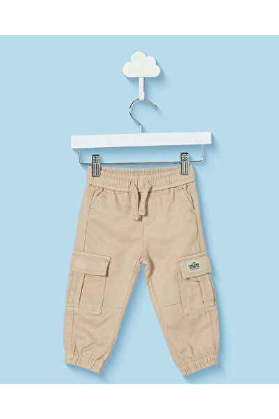 REDTAG Infant Boys Beige Cargo Knit Denim Joggers