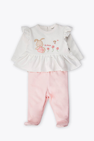Bebetto Velvet Pants with Booties 2-Piece Set (Happy Bunny) Pink