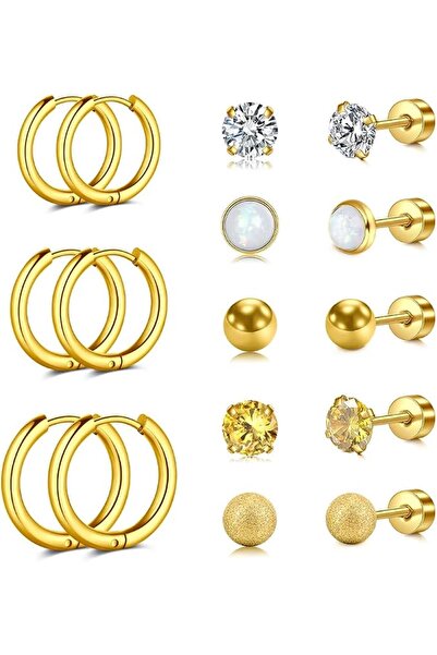 GENERAL DJCIW 5 Pairs Surgical Steel Flat Back Earrings for Women Men Cartila...