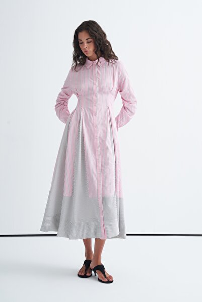 EBU Prive Women's Contrast Shirt Dress with Stripes in Pink