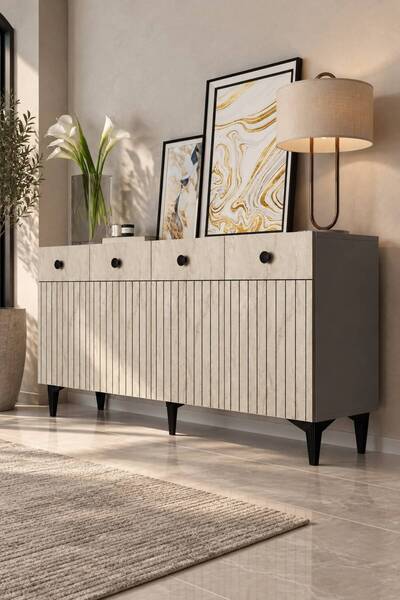 Modova Home 150DHDK7BT İLLAY LAZER DESEN KAPAK KONSOL ve TV SEHPASI BEYAZ-TRA...