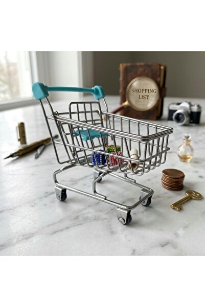 Hureggo Miniature Mini Shopping Cart Decorative Desktop Organizer Turquoise