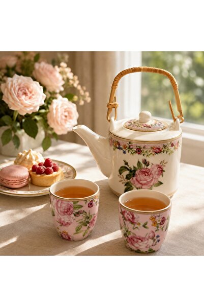 Easy Life Collection's Chant Des Roses Porselen Çaydanlık ve 2'li Fincan Seti...