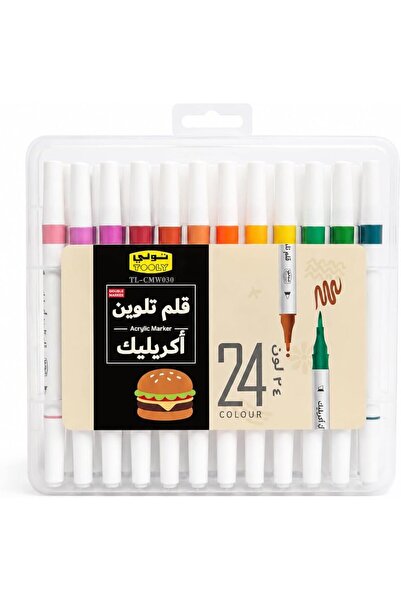 tooly مجموعة أقلام تلوين أكريليك بـ 24 لونًا ورأسين، مع حافظة بلاستيكية، تتضم...