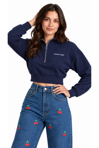 Genel Markalar Twisted Angel Fermuarlı Crop Sweatshirt