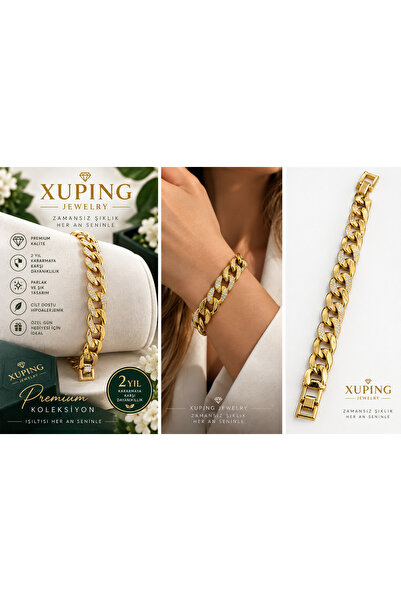 XUPING JEWELRY Kadın Gold Kalın Gurmet Zincir Taşlı Bileklik – Premium Tasarım
