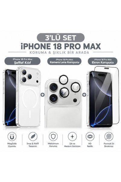 EHZ TEKNOLOJİ iPhone 18 Pro Max Compatible Set of 3 Magsafe Case + Sapphire Lens Protector + Screen Protector