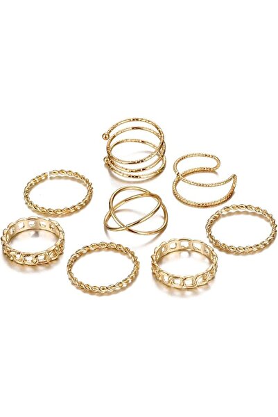 GENERAL 8 PCS Titanium Steel Jointed Ring for Women Stackable Ring Set Vintag...