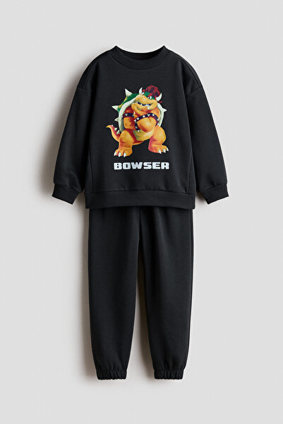 H&M 2 Parçalı Baskılı Sweatshirt Set