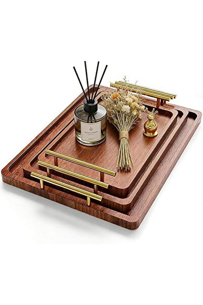 GENERAL Bamboo 3 Pack Tier Serving Trays for Party, Wooden Ottoman Tray with ...