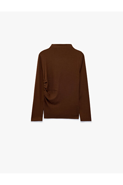Koton Long Sleeve Gathered Modal Blend Ribbed High Neck T-Shirt