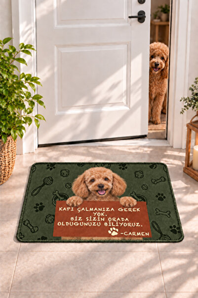 ZNG design home Poodle Köpek Temalı Kişiye Özel Kapı Önü Paspası Dijital Bask...