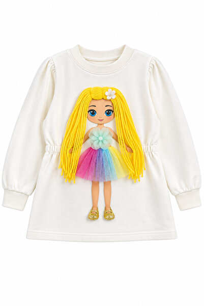 Kız Çocuk 3D Oyuncak Bebek Detaylı Sweatshirt Tak Çıkar Elbise Hediyeli 5-8 Yaş