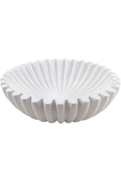Generic 9.8 Inch Modern Decorative Ruffle Bowl, White Resin for Home Decor, D...