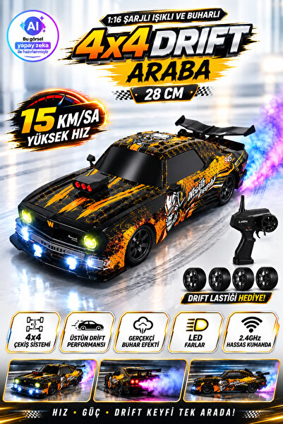 YILDIRIM OYUNCAK Uzaktan Kumandalı Şarjlı Işıklı ve Buhar Atan 4x4 Drift Arab...