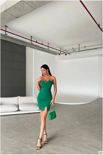 Şeker Portakalım Strapless Slit Evening Dress Mini