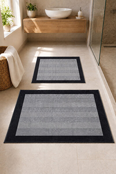 DEKOMOD Decorative Digital Printed Set of 2 Bath Mat Non-Slip Base Toilet Set