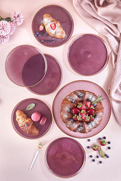 Lora Bianca Tova Mürdüm 7 Piece Glass Cake Serving & Presentation Set