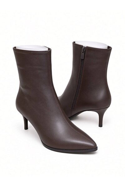 perry shoes MERLY Kadın Acı Kahve Cilt Sivri Burun Fermuarlı İnce Topuklu Kıs...