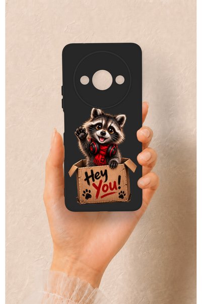 Vip Case Redmi A3 Compatible Cute Raccoon Pattern Silicone Case